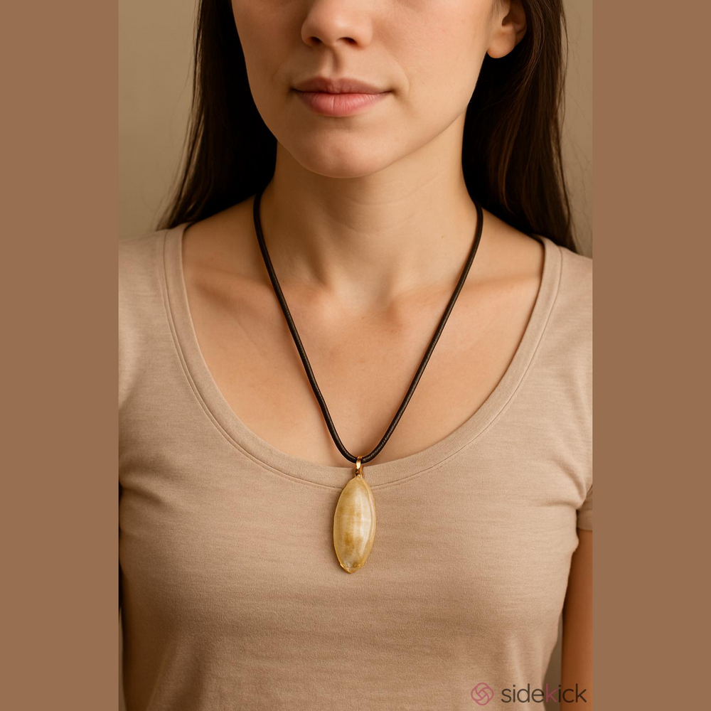 Natural Iridescent Shell‎ Pendant Necklace Brown Cord 20 Inch Coastal Boho